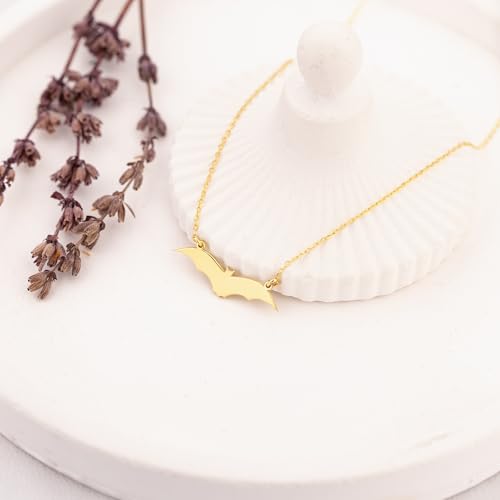 Tiny Gold Bat Necklace, 925 Sterling Silver 14K Gold Plated - Cute Spooky Bat Jewelry, Perfect Halloween Gifts, Minimalist Gothic Charm2