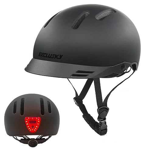 Exclusky Casco Patinete Electrico Adulto con Luz Casco Bicicleta Adulto Casco Bici Hombre Casco Bicicleta Mujer Casco Ciclismo Hombre Ciudad Ajustable (56-61CM)