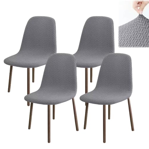 Dining Chair Seat Covers, Shell Jacquard Chair Covers (4, Dark Grey)