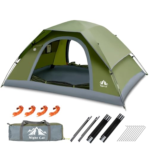 Night Cat Camping Tents 1 2 3 4 Persons with Unique Rainfly Backpacking Tent Easy Clip Setup Double Layers 2 Doors Waterproof Lightweight,Single-Size