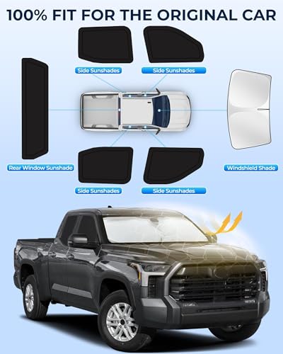 Image of for Toyota Tundra 2022-2025 Car Window Shades, 6pcs Privacy Sun Shade Set for Front Windshield Side and Rear Windows, Full Window Covers Keeps Vehicle Cool for Camping Napping