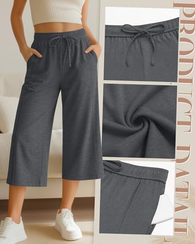 Image of 3 Pack Capri Pants for Women Wide Leg Lounge Yoga Cropped Pants Summer Casual Loose Capris with Pockets