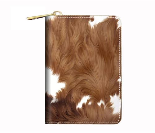 RFID Small Credit Card Holder Wallets for Women, Slim Leather Card Case Wallet with Zipper Accordion Wallets, Brown Cow Print