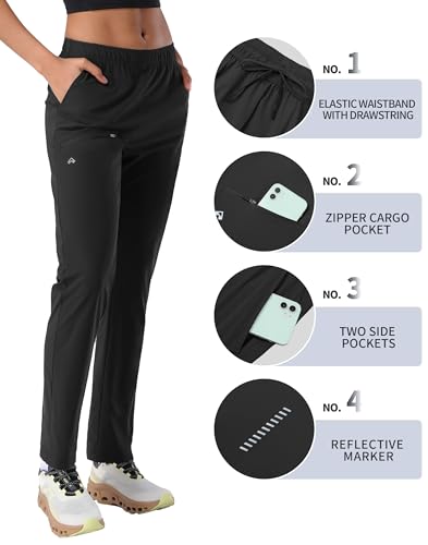 Pioneer Camp Jogginghose Damen Leicht Freizeithose Atmungsaktiv Schnelltrocknend Sporthose Trainingshose Sweathose Damen Lang mit 3 Taschen UPF50+ Schwarz XXL