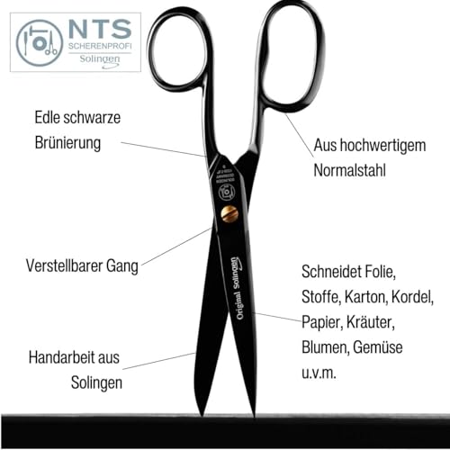 NTS-Solingen Schere aus der BLACK EDITION | Küchenschere | Allzweckschere | Haushaltsschere | 18 cm - 7,0' | Edel Schwarz Brüniert | Super Scharf | Hergestellt in Solingen