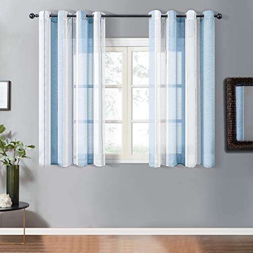 Topfinel Cortinas Dormitorio Cocina Infantiles Moderno Rayas Translúcidas netas Visillos Paneles para Ventanas niños Habitaciones Gasa con Blanco de Ojales,140x160cm 1 par Azul