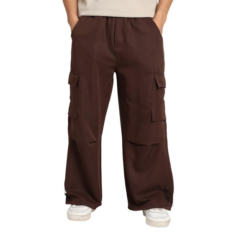 Image of CAHOOT Men's Cargo Trousers for Casual Wear | Mid-Rise | Relaxed Fit | Button Closure | Cargo Pants Crafted with Comfort Fit for Everyday Wear