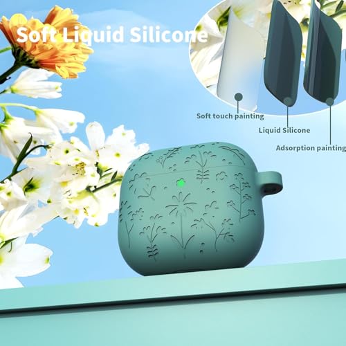 Image of New Engraved Soft Silicone Case Compatible with Apple AirPods 4 Generation (2024) with Keychain, Full 360 Protection Dust-Proof Shockproof Case Cover (Cover Only) (Forest Green)