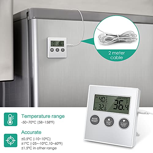 ORIA Refrigerator Thermometer, Digital Fridge Thermometer with High Low Temperature Alarm, Freezer Thermometer for Kitchen, Home, Restaurants (Pack of 2)