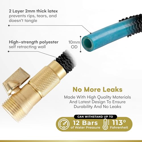 Flexi Hose Expandable Garden Hose - 50FT Heavy Duty Water Hose, Retractable Hose with 2cm Brass Fittings - Expandable Hose Design Includes Spray Nozzle (Black 15 Metres) - Image 7