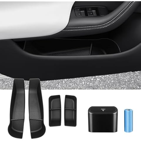 Canvcle Car Door Side Storage Box and Trash Can for 2021-2025 Tesla Model S/Model S Plaid Accessories Front Rear Door Insert Tray Organizer Door Slot Storage Protector Garbage Bin with Trash Bags 6PCS Cover