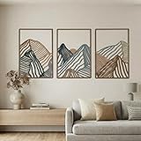 Peryiter 3 Pcs Metal Wall Art Decor Landscape Mountain Wall Hanging Decor for Living Room Abstract Minimalist Modern Mountain Line Pictures Bathroom Office Home Gifts Indoor(Vibrant Colors)