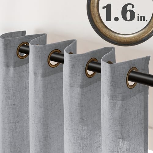 Image of jinchan Linen Curtains 72 Inch Light Filtering Grommet 2 Panels Grey
