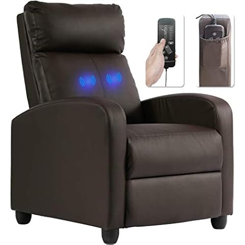 HGS, Massage Recliner Chair Wingback Reading Chair Home Theater Single Modern Sofa for Living Room PU Leather Recliner Sofa with Steel Frame (Brown) Cover