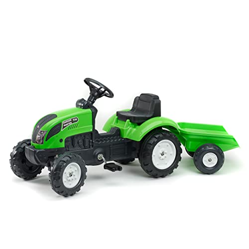 Falk Tracteur à pédales Country Farmer Vert avec remorque-Dès 2 Ans-Fabriqué en France-Plaque d'immatriculation Personnalisable-Volant directionnel avec klaxon-2057L, 2057L