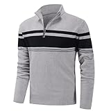 [KEFITEVD] メンズニットセーター 防寒 ハイネック メンズ ゴルフ セーター クォータージップ ニットトップス 無地 ビジネス 上着 冬用 ライトグレー L