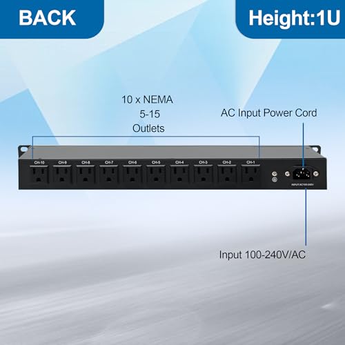 image for ThePoEstore 10 Outlet Horizontal 1U PDU Rack Mount Power Strip - Surge