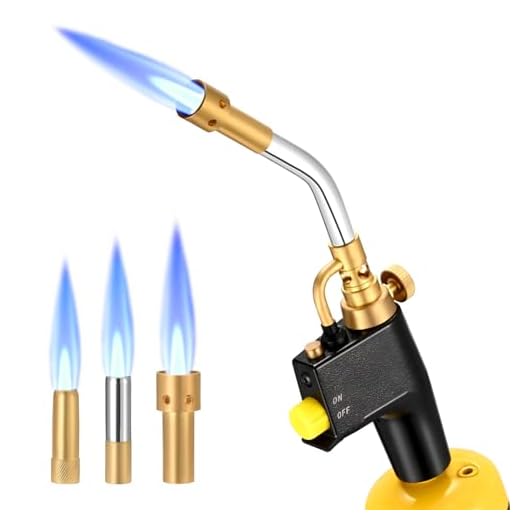 SKYTOU Heat Propane Mapp Torch Multi Purpose Includes 3 Nozzles/Tips High Intensity Trigger Start Torch Heat Shrink Torch (Black)