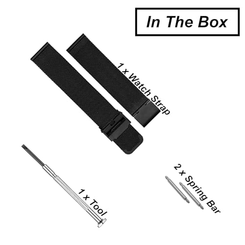 Image of DBLACK ''BONEZ'' Mesh Chain Stainless Steel Watch Belt, Ergonomic & Breathable Design Watch Strap / / For 08mm, 10mm, 12mm, 14mm, 16mm, 18mm, 20mm, or 22mm Watch Band (Black, Choose Your Size)