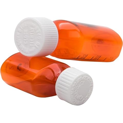 AVG Packaging Supplies Liquid Amber Oval Sample Bottles with Push & Turn Caps – Child Resistant Pharmacy Prescription Medicine Containers, 4oz Vials (50ct) Cover