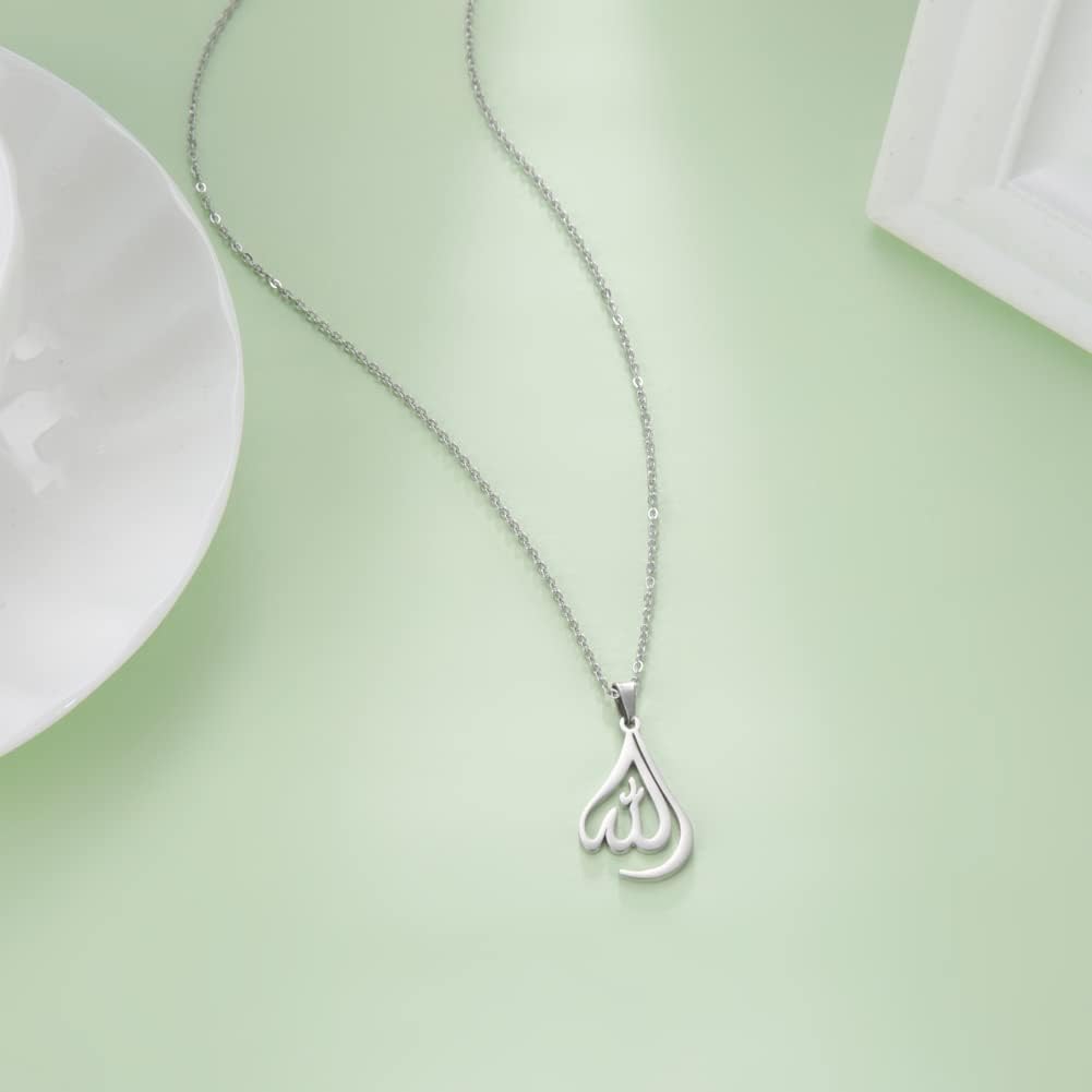 VASSAGO Collier Avec Pendentif Allah Musulman Pour Homme Et Femme - Ayatul - Kursi - Islam - Coran - Allah Breloque Pour Aïd - Cadeau Religieux, Acier Inoxydable