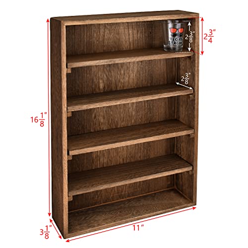 Ikee Design Wooden Wall-Mounted Display Shelves Rack for Collectibles-Figures,Shot Glasses,Spice Can,Cosmetics or Perfume-5 Adjustable Height Shelves,Space-Saving- Brown Color - Thumbnail 3