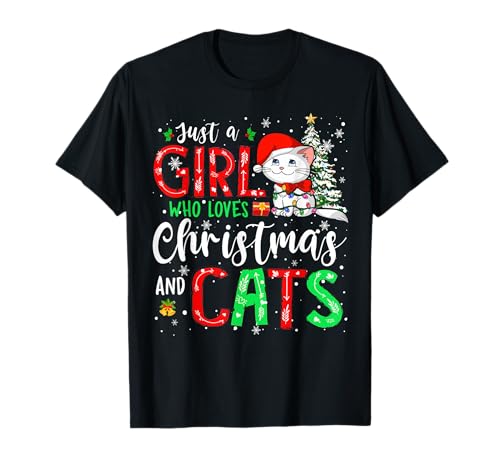 Just a girl who loves christmas and cats santa cat lover t-shirt