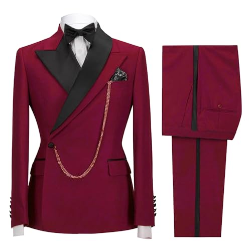 Men's 2 Piece Suit Solid One Button Tuxedo Slim Fit Luxurious Blazer Casual Formal Party Dinner Jacket & Pants