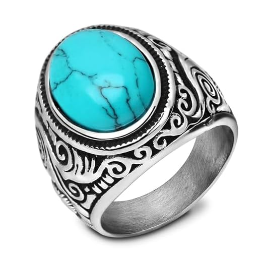 MYNENEY Vintage Turquoise Stainless Steel Signet