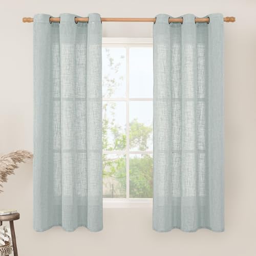 Image of LAMIT Sheer Linen Curtains 63 inches Long for Bedroom, Bronze Grommet Linen Drapes Light Filtering Semi Sheer Curtains for Small Window /Kitchen, 2 Panels, 34 x 63 Inch, Greyish Blue
