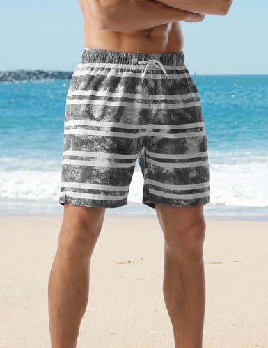 Men's Swim Trunk Quick Dry Striped Relaxed Fit Soft Washed Drawstring Board Shorts4