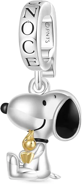 GNOCE Peanuts Snoopy Pendant Dangle Charm Bracelet for Women, S925 Sterling Silver Dangle Charms for Women Wife, Valentine‘s Day, Mother’s Day Jewelry