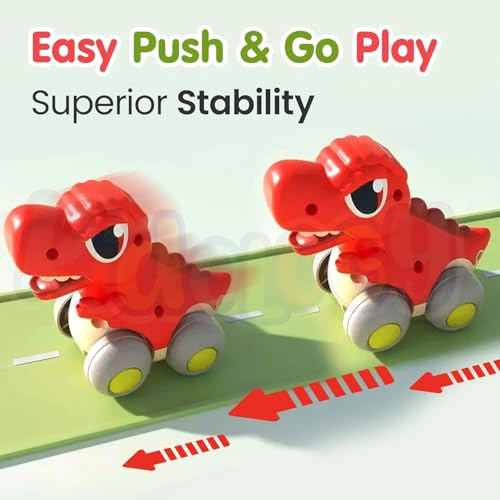 Image of Kidology 2 Pack Dinosaur Cars Toy for Toddlers, Friction Powered, Pull Back, Push & Go Mechanisms, Montessori Educational Toy for Boys & Girls, Birthday Gift