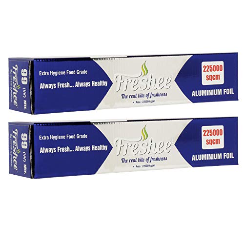 Image of Freshee 225000sqcm Aluminium Silver Kitchen Foil Roll Paper Pack of 2|Food wrap|Disposable Food Parcel|Fresh Food