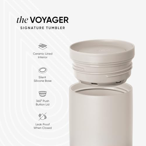 Image of Simple Modern Travel Coffee Mug Tumbler with 360 Lid | Ceramic-Lined Insulated Stainless Steel Cold Brew Iced Coffee Cup | Gift for Women Men Her Him | Voyager Signature | 16oz | Key Lime Cateye