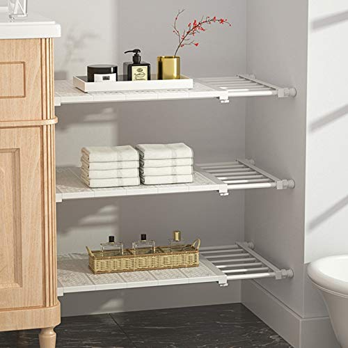 Armario extensible telescópico de almacenamiento, estante ajustable para dormitorio, baño, armario, zapatero, blanco, sin necesidad de taladrar, estante individual de 73 x 130 cm de largo x
