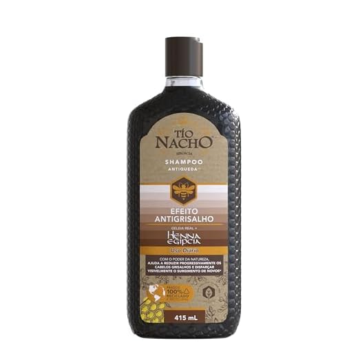 Tio Nacho Shampoo Antiqueda Hidratante Com Henna Egipcia E Geleia Real Para Cabelos Grisalhos, Fortalecimento E Nutrição Profunda Dos Fios 415 Ml 1-Pack