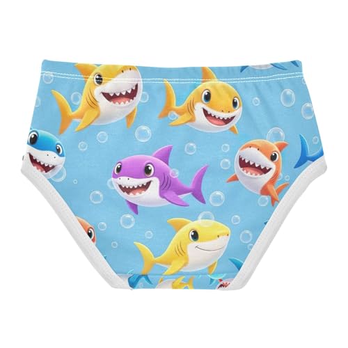 Colorful Cartoon Sharks Blue Toddler Underwear, Girls Briefs, 2T–8 Years2