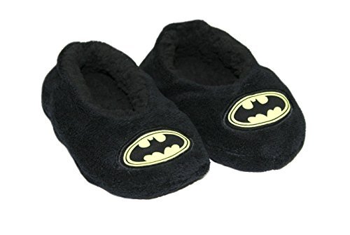 DC Comics Toddler Boy Super Hero Glow In The Dark Slipper Sock (Batman Black, 2T-3T)