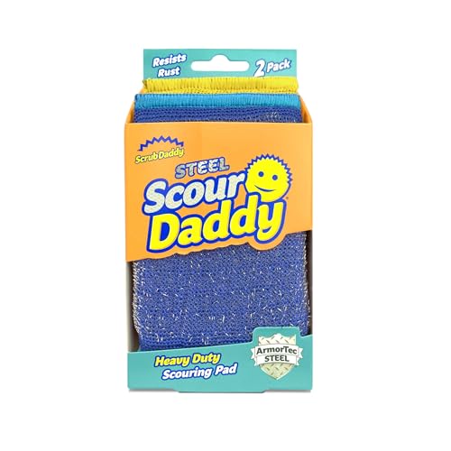 Scrub Daddy Scour Daddy Steel, Scourers Sponge, Steel Mesh Scouring Pads for Metal Grills & Cast Iron, Heavy Duty Scourer Pad for Cleaning Dishes, Dish Sponges for Washing Up, Pack of 2 Scrub Daddy Scour Daddy Steel, Scourers Sponge, Steel Mesh Scouring Pads for Metal Grills & Cast Iron, Heavy Duty Scourer Pad for Cleaning Dishes, Dish Sponges for Washing Up, Pack of 2