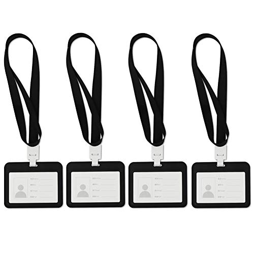 Titular de Credencial de Tarjeta de Identificación, Titular de la Tarjeta de Identificación de Plástico PP Impermeable para Tarjeta de Identificación de empleado Escolar de Oficina de Estudiante de Empleado (Horizontal 4 Negro)