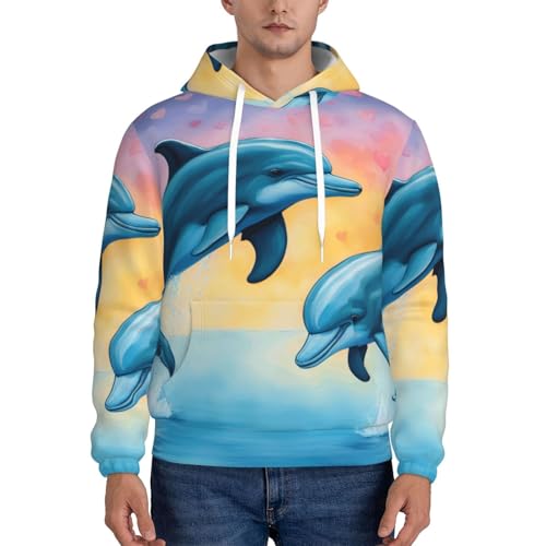 nanger Dolphins In Love Print Men'S Casual Hooded Sweatshirt, Thin Fleece Long Sleeve Hoodie Pullover With Pocket2