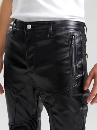 Motorcycle Pleated Biker Style Men`s Faux Leather Pants with Zipper Pockets3
