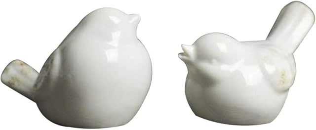 WINOMO 2PCS Ceramic Birds Figurines Bird Figurine Statue Home Decor Mini Bird Ornaments Figurine Gift for Christmas Birthday Home Decor (White Open Beak Close Beak) (2pcs)