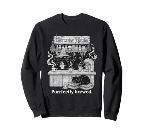 Meowcha Magic Purrfectly Brewed Cat Coffee Lovers Sweatshirt