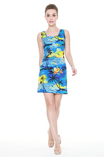 Plam Wave Women's Hawaiian Luau Tank Dress In Sunset Blue Print Xl #TOP5