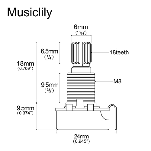 image for Musiclily A500K Mini Guitar Pots Split Shaft Long Audio Taper Guitar P