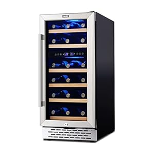 28 Bottle Wine Cooler Refrigerator, 15″ Seamless Stainless Steel Built-in Freestanding Wine Fridge Double-Layer Tempered Glass Door with Lock, Under Counter Wine Cellar