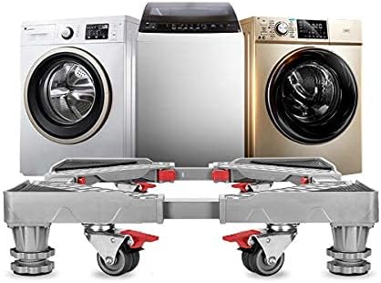 Adjustable Refrigerator Stand Portable Washer Dryer Stand Roller Washing Machine Dolly Pedestal Base Cabinet,with 4 Double Wheels and 4 Feet for Washing Machine, Dryer and Refrigerator