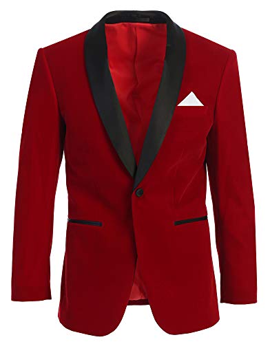 Men's Premium Slim Fit Shawl Lapel Velvet Jacket-Many Colors (42 Short, Red with Black)